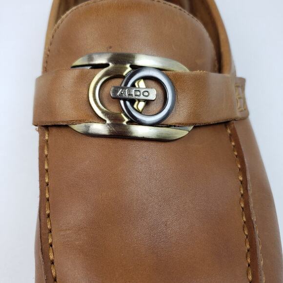 Aldo Haan Mens Size 9.5 Brown Leather Slip On Horsebit Moc Driver Loafers Shoes main image 5